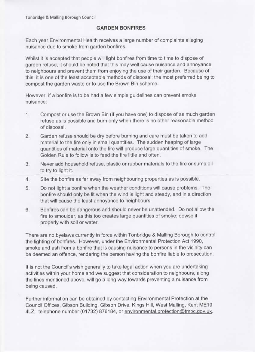 Bonfire Guidance from Tonbridge and Malling Borough Council